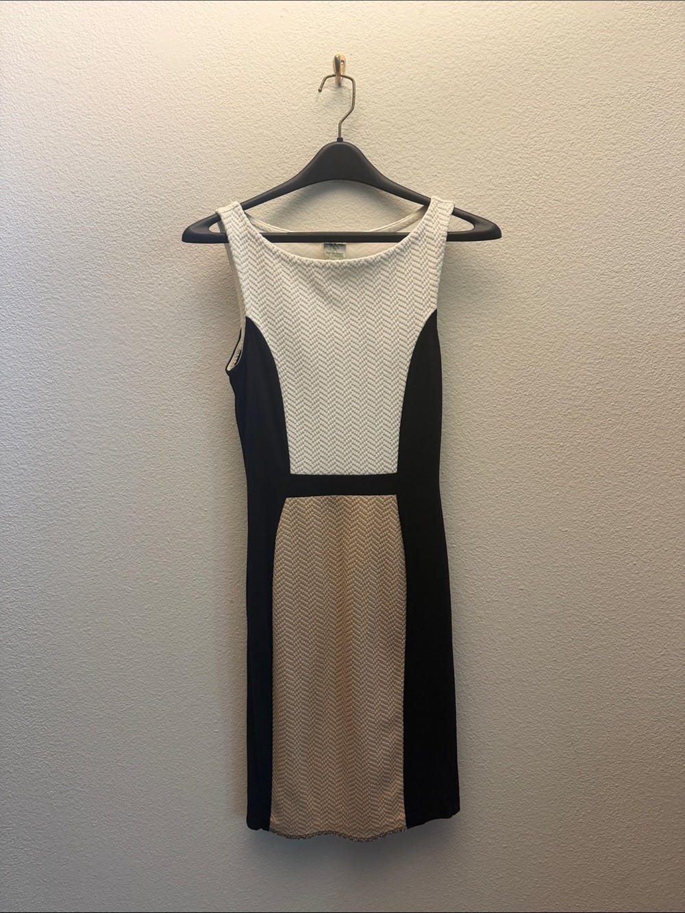 Anthropologie Sleeveless Colorblock Mini Dress in White, Black & Tan